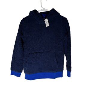 Lands' End Sherpa Pullover Hoodie Kids Size M 8 Deep Sea Navy Blue NWT!